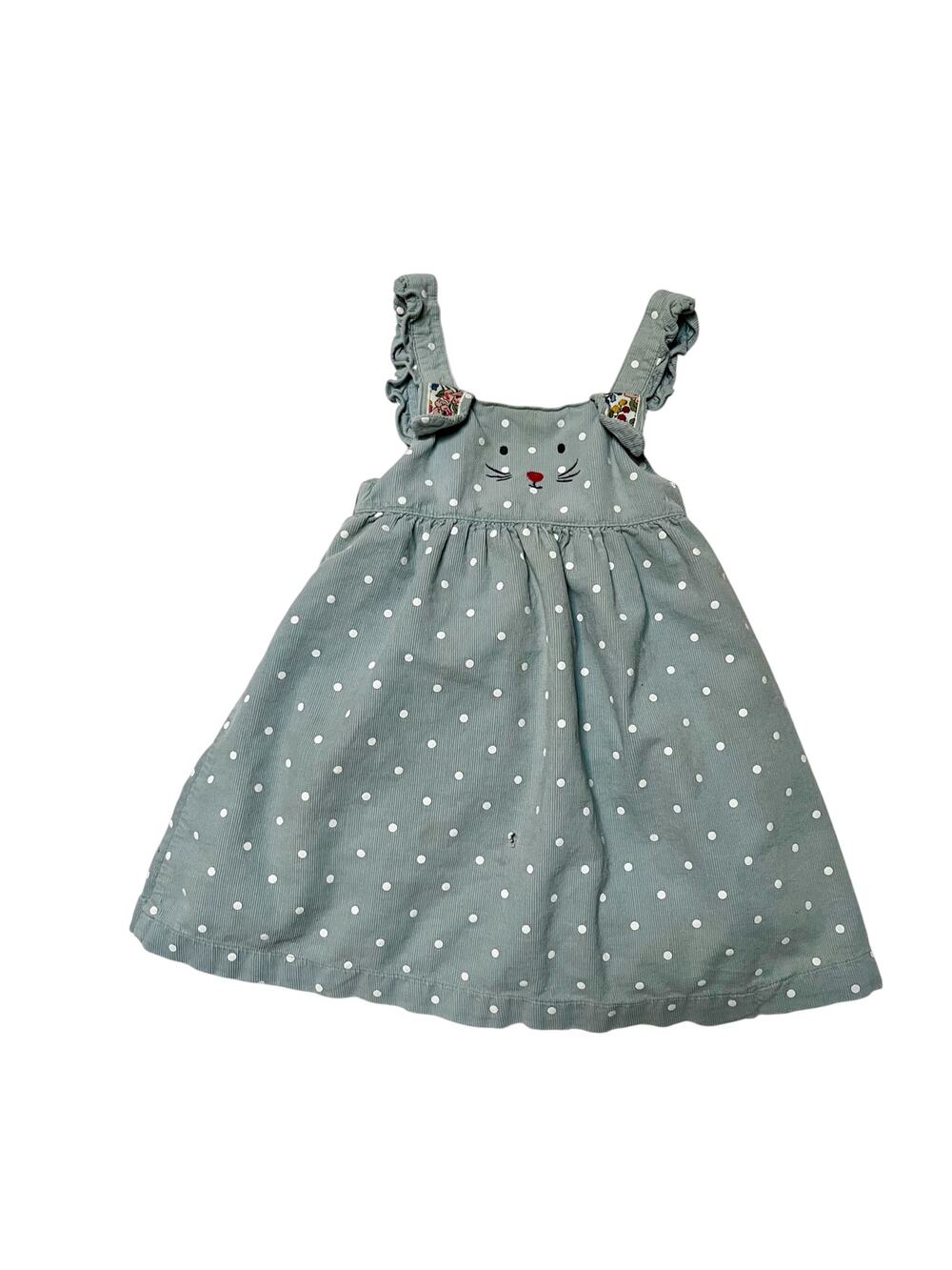 Baby Boden Corduroy Polka Dot Bunny Pinafore Dress Size 12-18 months